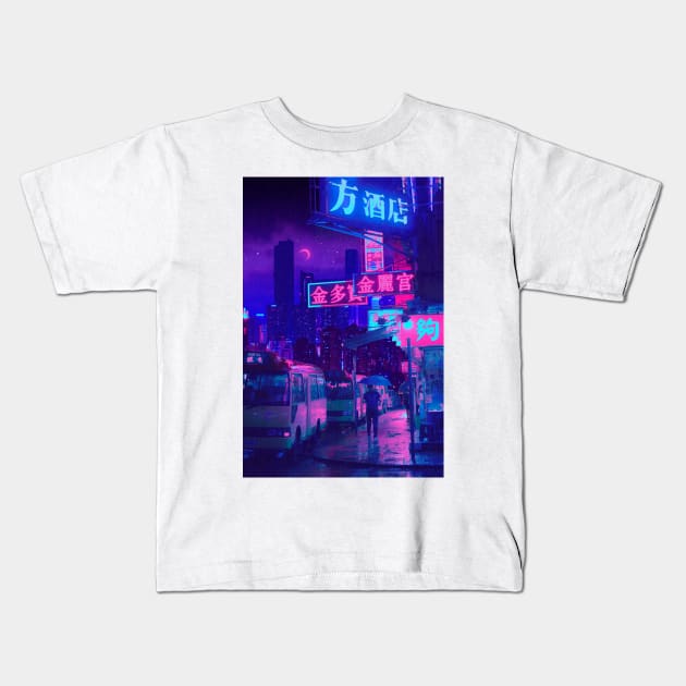 Rain Night Kids T-Shirt by funglazie